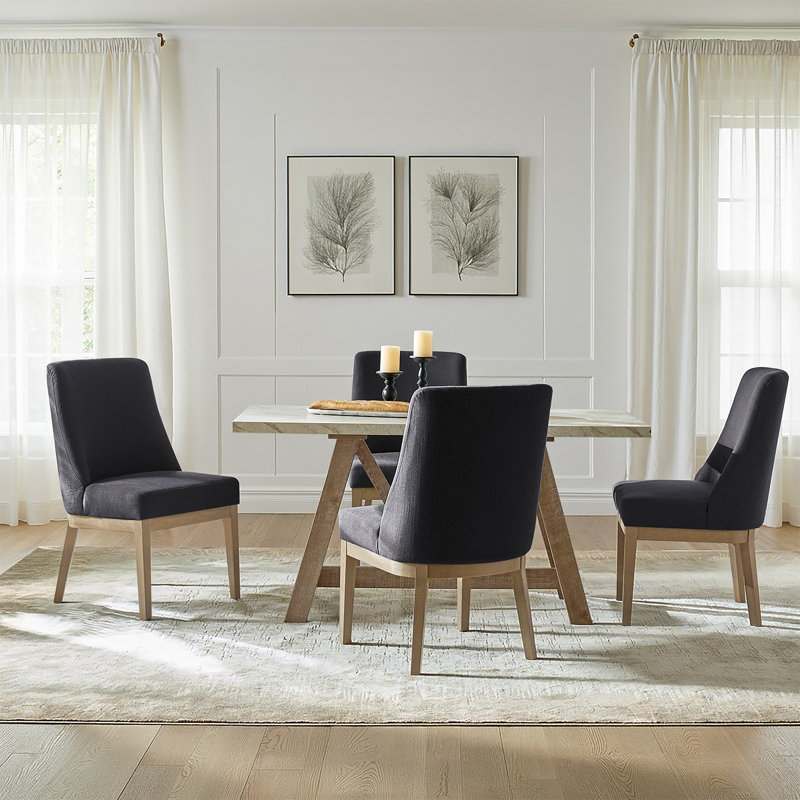 Hedda 21.2"W Farmhouse Solid Wood Dining Chair Set, Charcoal, 4