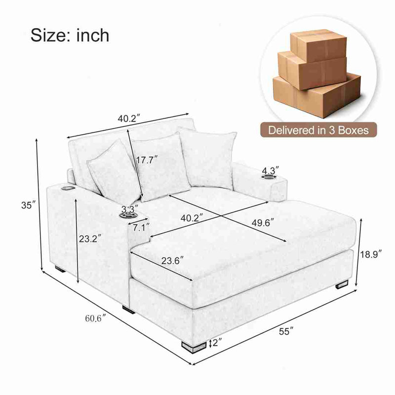 Très grand canapé-lit de style moderne, Bleu/gris, H 35 po x l 60,60 po x P 55 po
