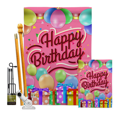 Celebrate Happy Birthday - Impressions Decorative 2-Sided Polyester 40 x 28 in. Flag Set