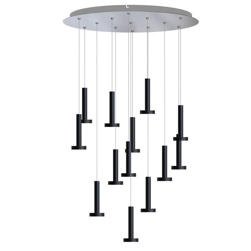 Luminaire suspendu cylindrique à 13 lumières Netice, Noir