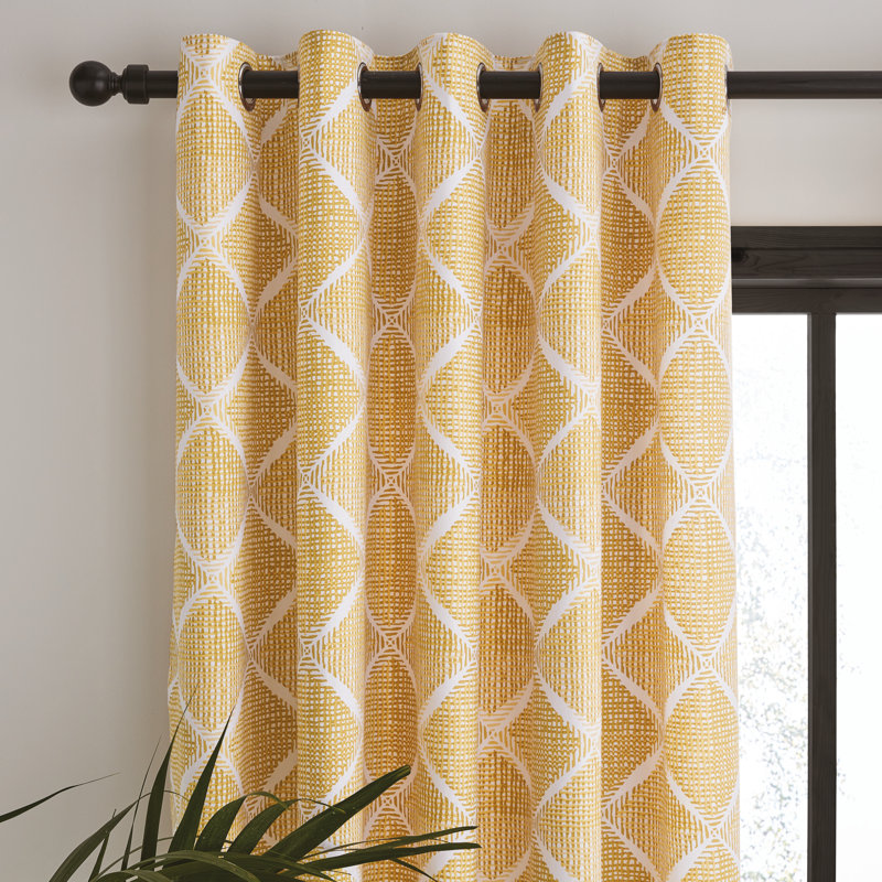 Geo Textured Diamond Eyelet Curtains, Width 168 x  Drop  183cm, Ochre