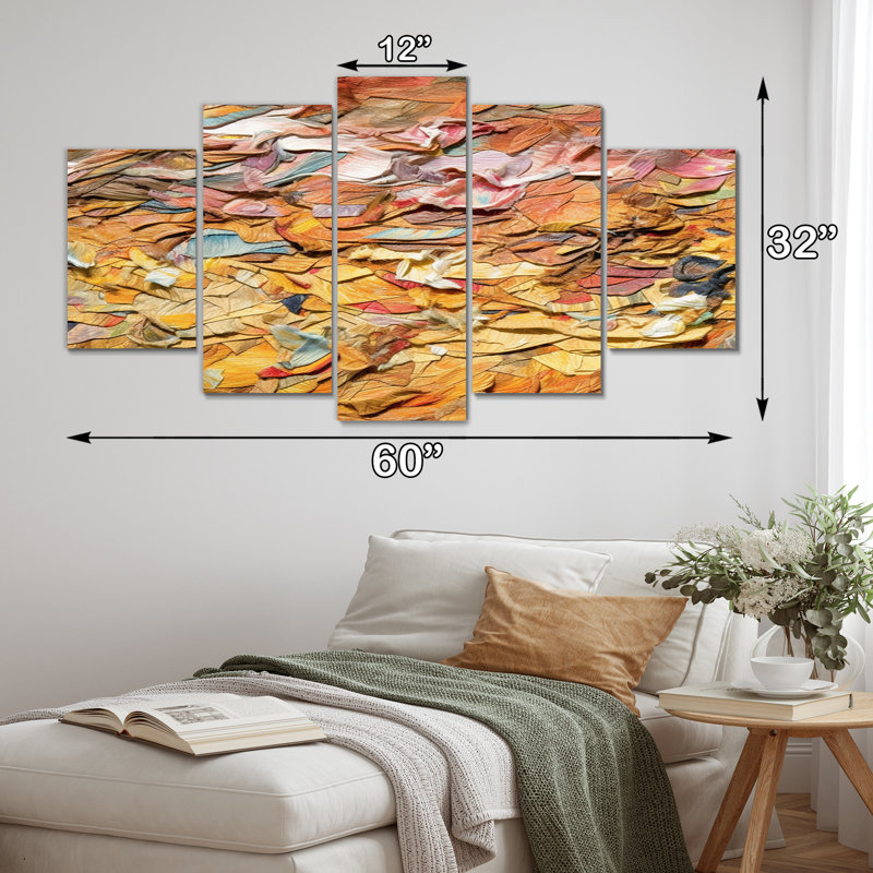 «Terracotta Bliss Texture Abstract I», art mural abstrait, salon, 5 panneaux