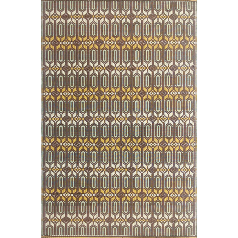 Tapis intérieur / extérieur marocain bouclé / crocheté brun / ivoire / vert, Rectangle 6 pi x 9 pi