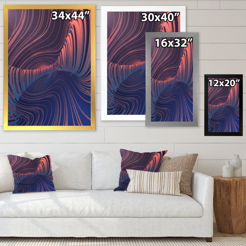 Vibrant Curve Design Ii II - Art mural moderne sur toile, Cadre noir, H 20 po x l 12 po x P 1 po