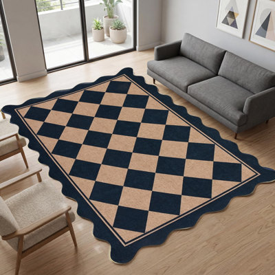Tapis intérieur/extérieur à carreaux festonné