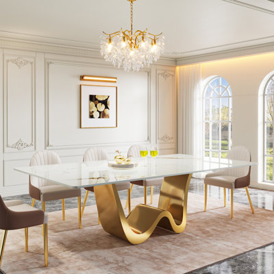 Behesh 78.74" Luxury Rectangle Sintered Stone Dining Table with Stainless Steel Base for 8-10  ( Included Two Packages, One Package for the Table Top and One Package for the Base)
