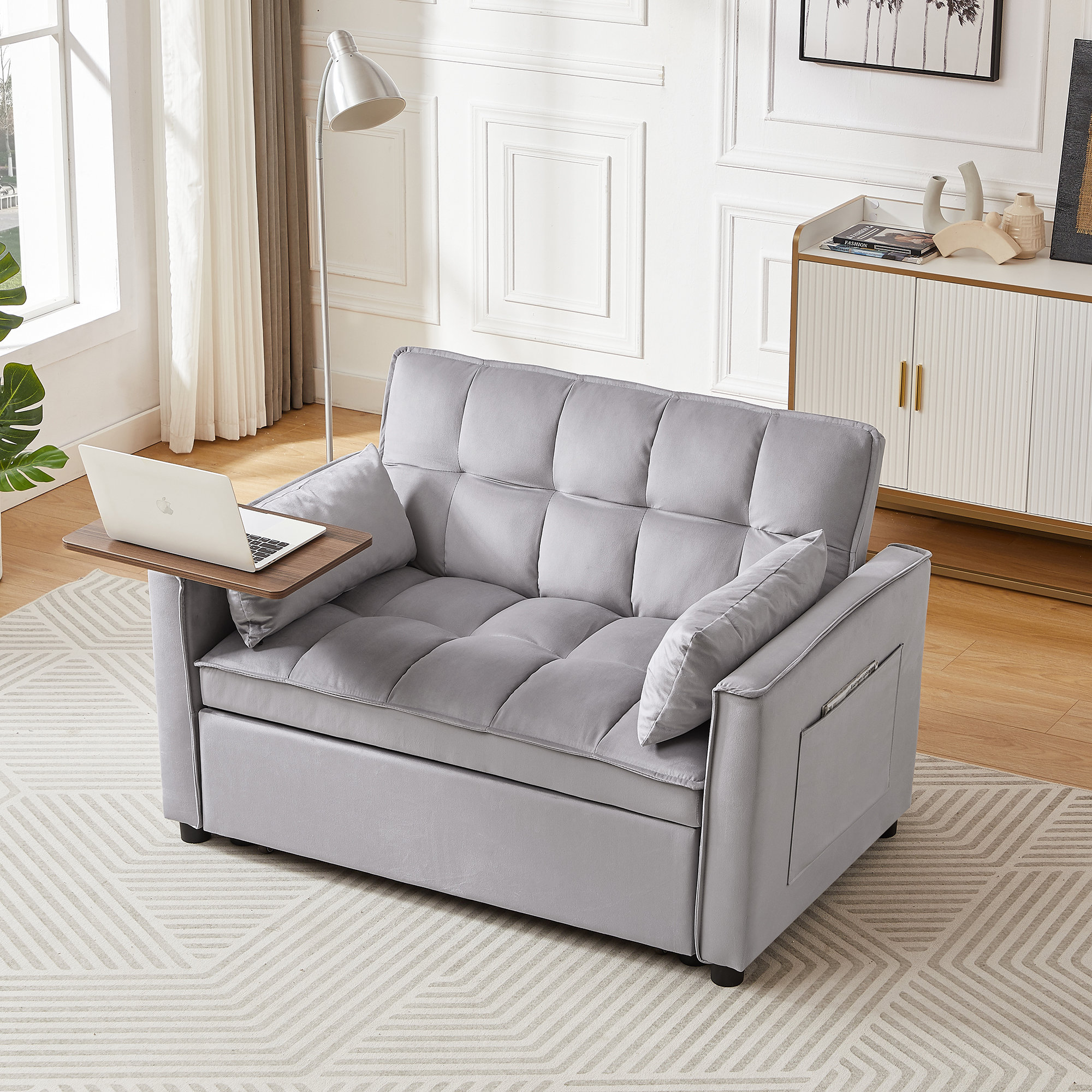 Ebern Designs Dyandra 47.85'' Velvet Square Arm Sofa Bed - Wayfair Canada