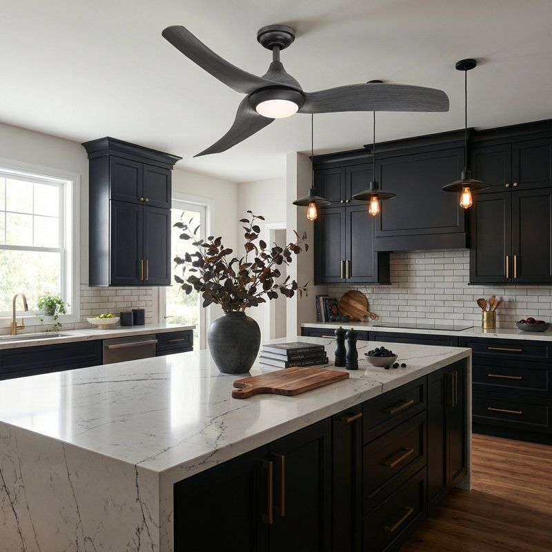  Ariba Modern 3-Blade Ceiling Fan with Dimmable LED Lights and Remote Control, Dark Bronze