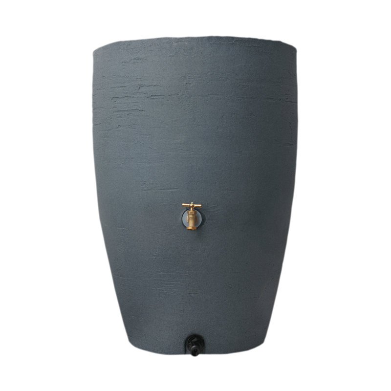 Athena Rain Barrel (50 Gallon & 80 Gallon Options), Charcoal Stone, 34" H x 24" W x 24" D