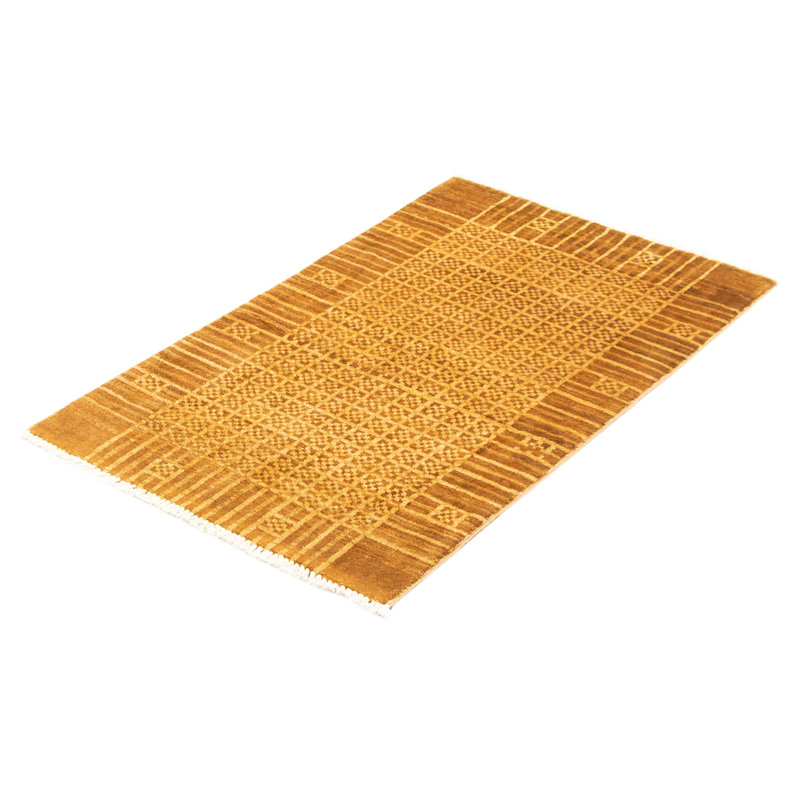 Tapis unique en laine noué à la main 3 pi x 4 pi 9 po nouvel âge en brun