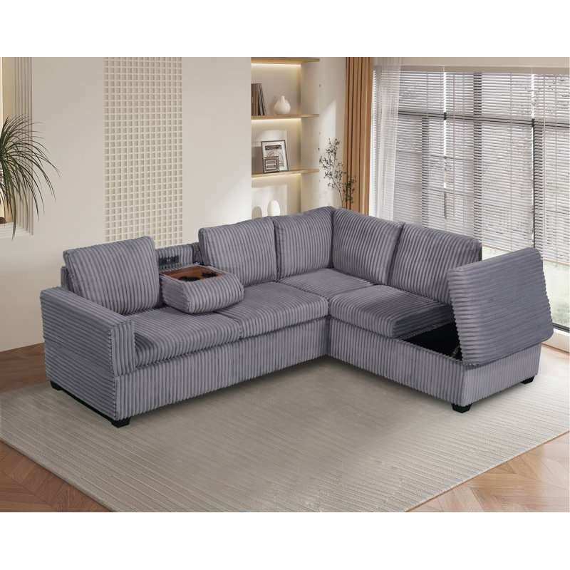Canapé modulaire 2 pièces Elinborg, Velours côtelé gris