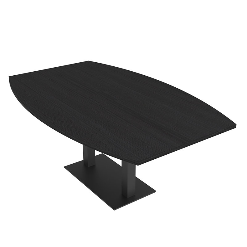 Table de conférence en forme de bateau avec base en métal double, L 72 po x l 48 po, Cyprès noir, Noir mat