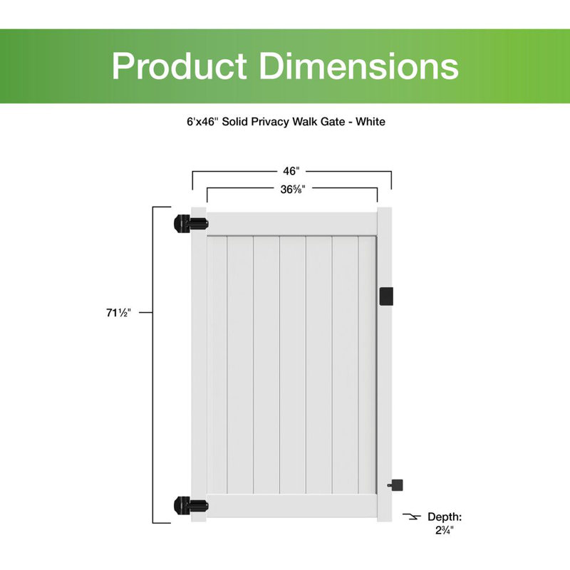 Bolton 6-ft White Vinyl Privacy Fence Gate with Flat-top Design
