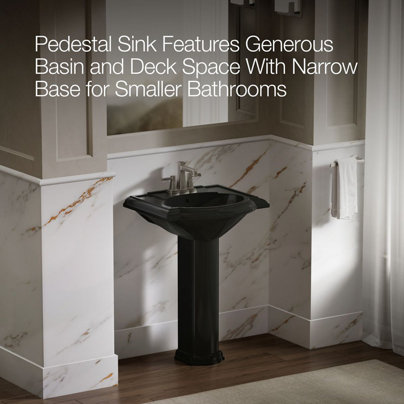 Devonshire Ceramic 25" Pedestal Bathroom Sink with Overflow, Biscuit, Centerset Faucet