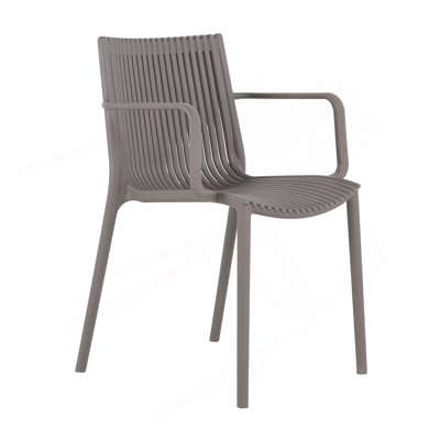 Fauteuil empilable 4 pièces pour intérieur / extérieur - dossier ergonomique à lattes, matériau toutes saisons - patio, balcon, café