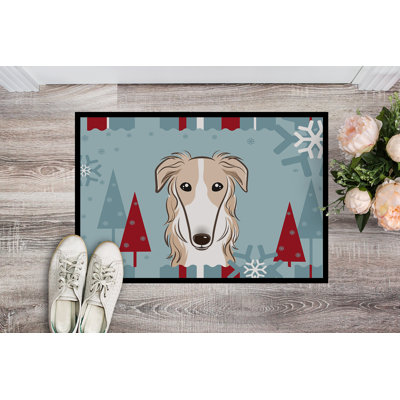 Tapis pour porte d’extérieur antidérapant barzoï de noël winter