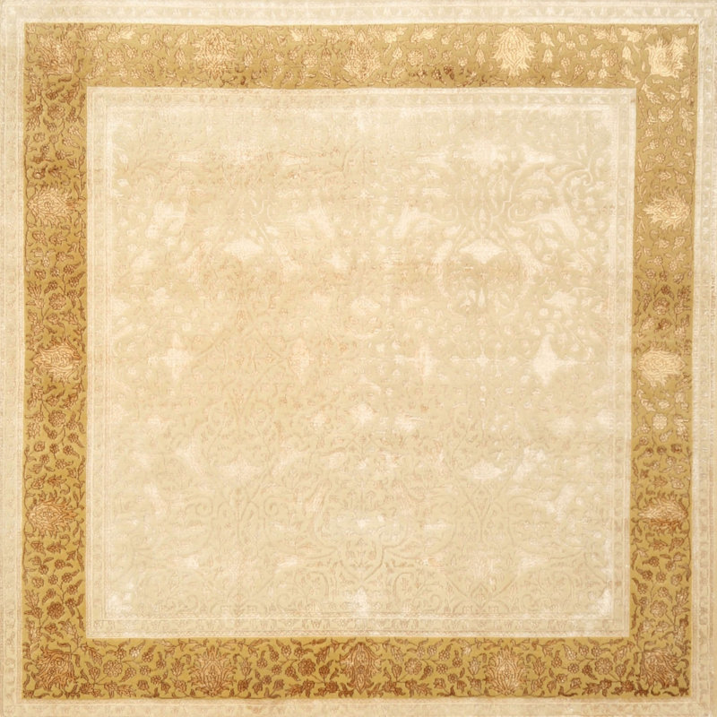 Tapis traditionnel beige / doré, Carré 3 pi