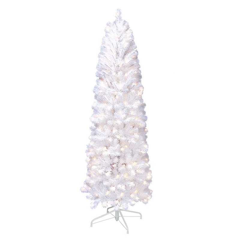 Sapin de Noël blanc élancé avec lumières, H 7,5 pi