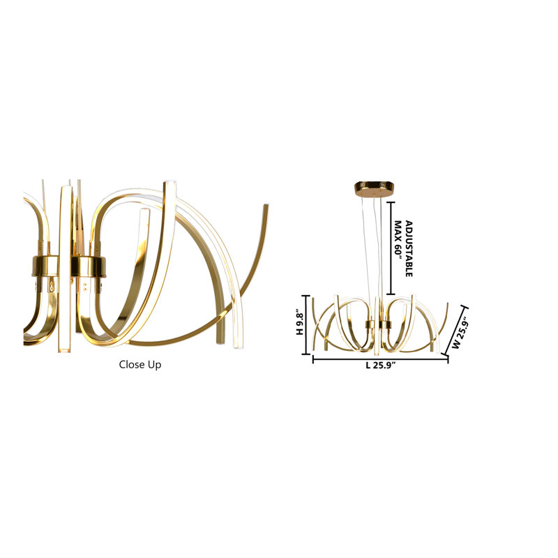 12-Light Gold Aluminum LED Chandelier With Diffusers, Gold