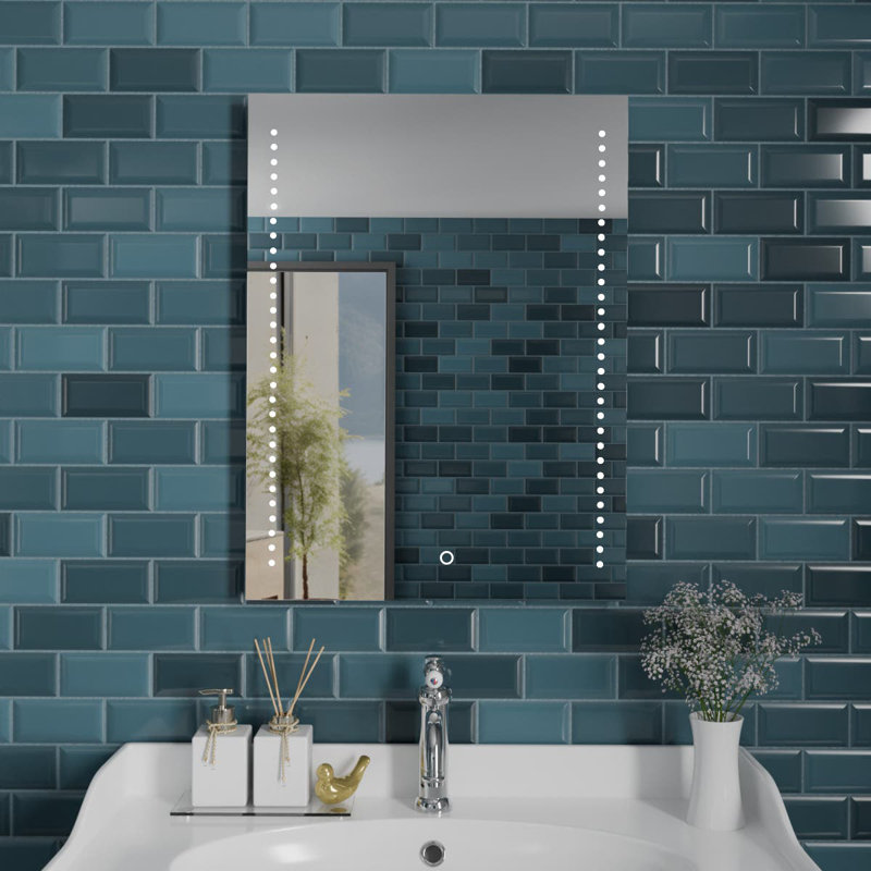 Rectangle LED Bathroom Mirror Fog Free Touch Sensor, 60 cm H x 80 cm W