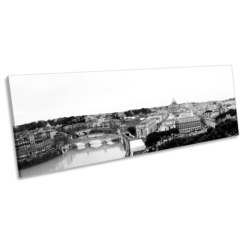 Rome Italy Mono Cityscape - Wrapped Canvas Panoramic Print, 30.48cm H x 91.44cm W x 2cm D