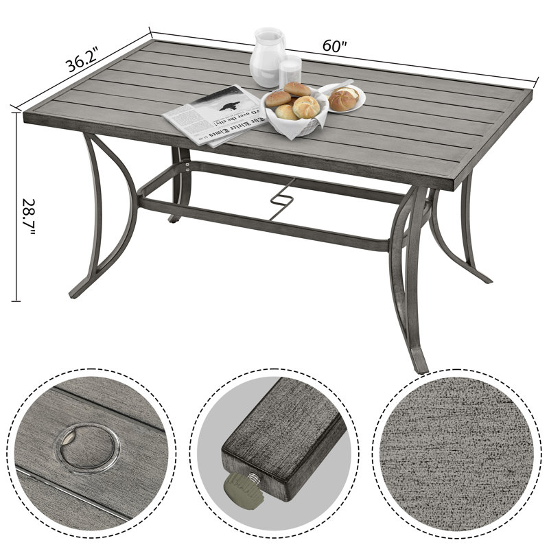 Jeitt Rectangular Metal Outdoor Dining Table With Umbrella Hole , 60'' in. W 36.2'' in. D