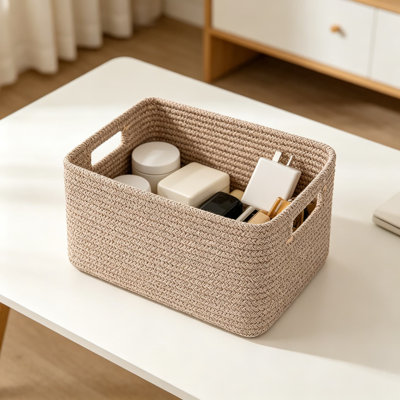 Cotton Rope Storage Baskets With Handles, 4-Pack Woven Organizing Bins For Shelves, Decorative And Versatile Home Storage Solutions