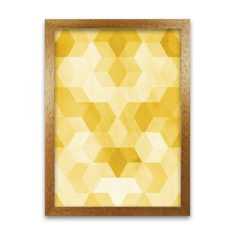 Yellow Hexagon Abstract B - Print, Oak Frame, 59cm H x 42cm W x 3cm D