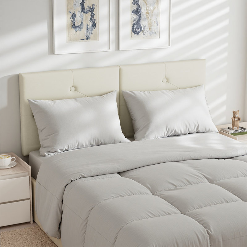 Upholstered Faux Leather King Size Headboard,Sturdy Metal Legs,Tufted Upholstery Design, King, Ivory