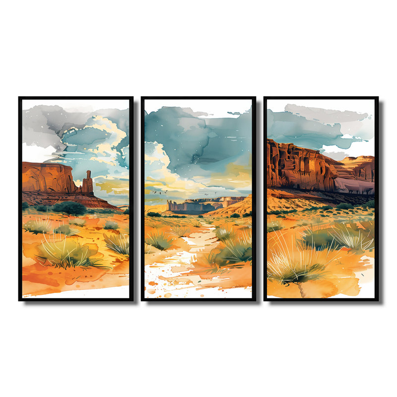Marthella - Ensemble d'art mural Canyon, H 28 po x l 12 po x P 1 po, Toile avec cadre flottant noir