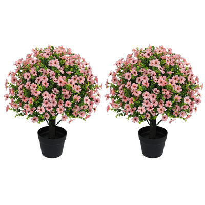 24” Artificial Boxwood Topiary Ball Tree with Seasonal Flowers for Indoor & Outdoor Spring & Fall Décor, Fake Potted Plants for Garden, Yard, Porch.