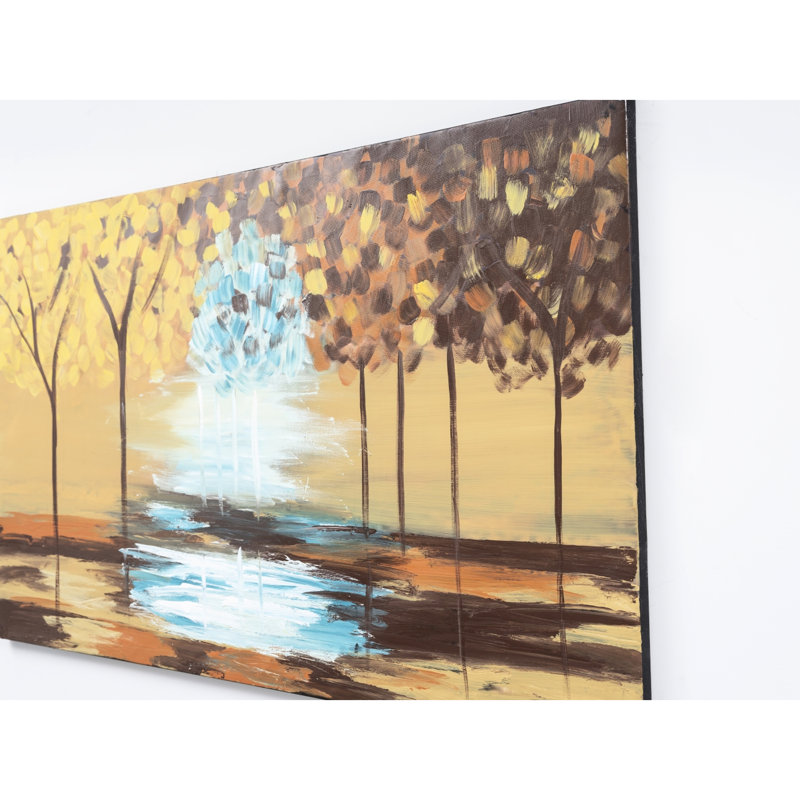 Ravissante toile murale jaune moutarde, 47 po x 27 po, peinte à la main pour l'automne 27 po