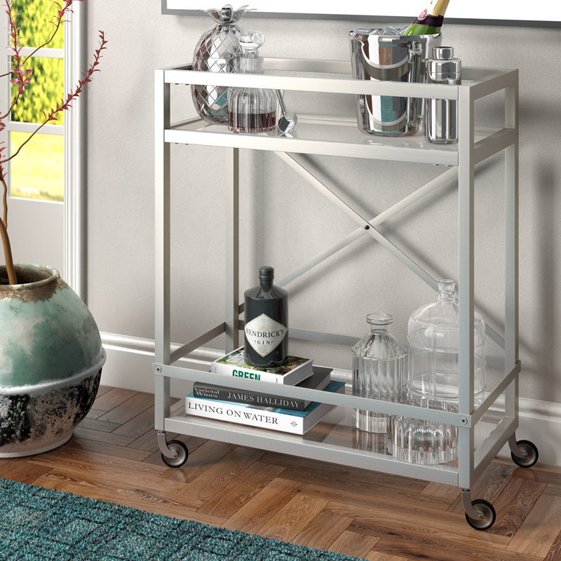 Metal Bar Cart, Satin Nickel