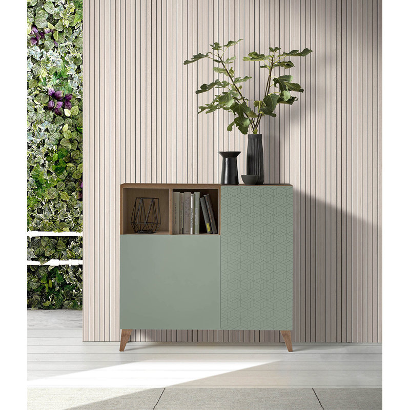 12 Pair Shoe Storage Cabinet, Walnut/Green