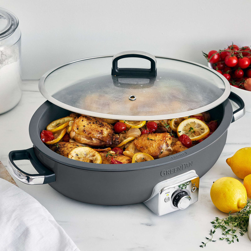 Greenpan Elite 5.5qt Oval Electric Skillet, Gray