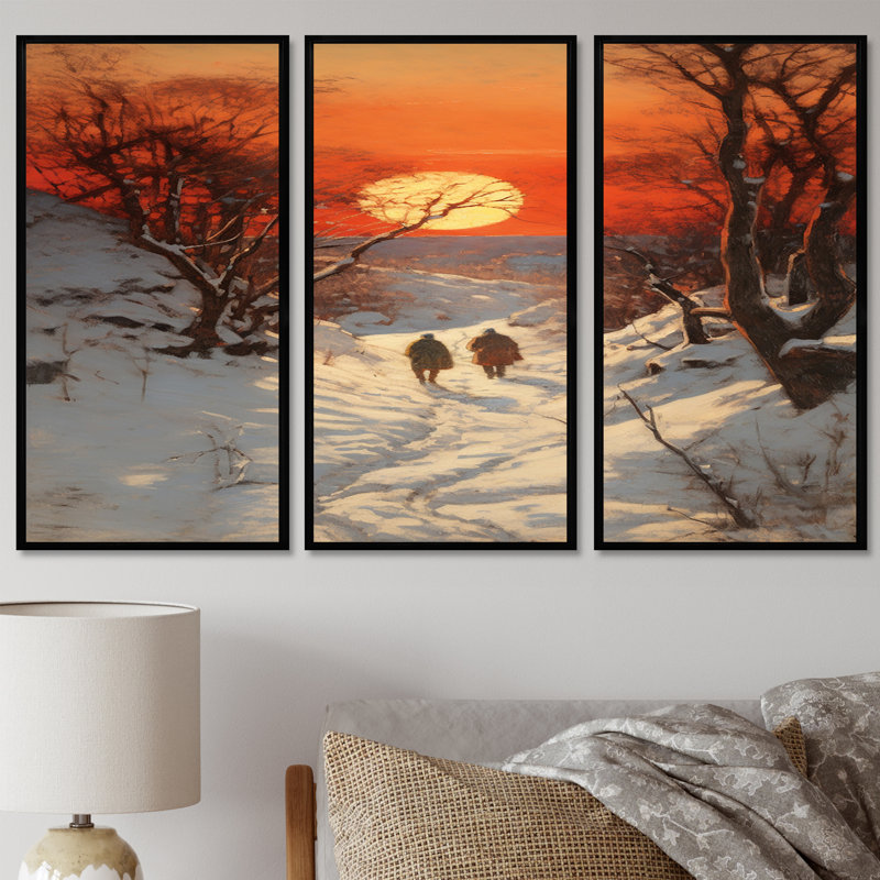 Coucher de soleil sur la forêt d'hiver, Cadre flottant noir, H 32 po x l 48 po x P 1 po
