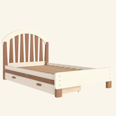 Platformbed with Storage Drawer, Wood Bed Frame with Round Headboard, No Box Spring Needed