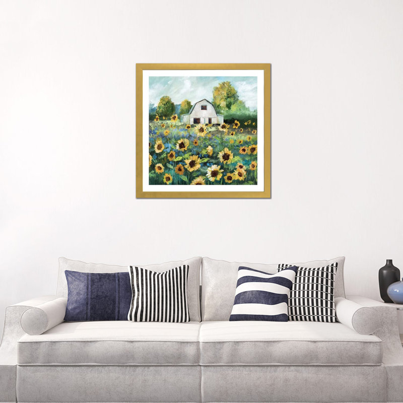 Tournesol grange par Nan - impression, Encadrement doré, H 24 po x l 24 po x P 1 po