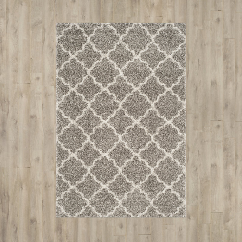 Darrold Shag Performance Geometric Rug, Rectangle 8' x 10', Gray/Ivory