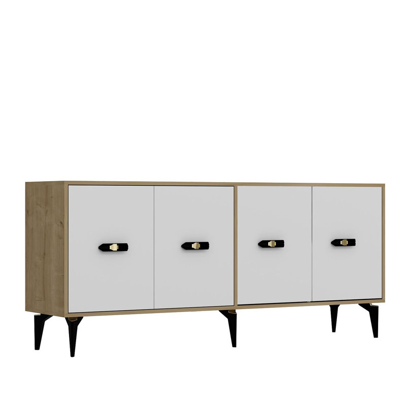 Console moderne, chêne saphir et blanc, panneau de particules 100% mélaminé, épaisseur: 0,71 pouce | Support mural, tablettes multiples, solution de décoration élégante pour la maison et le bureau