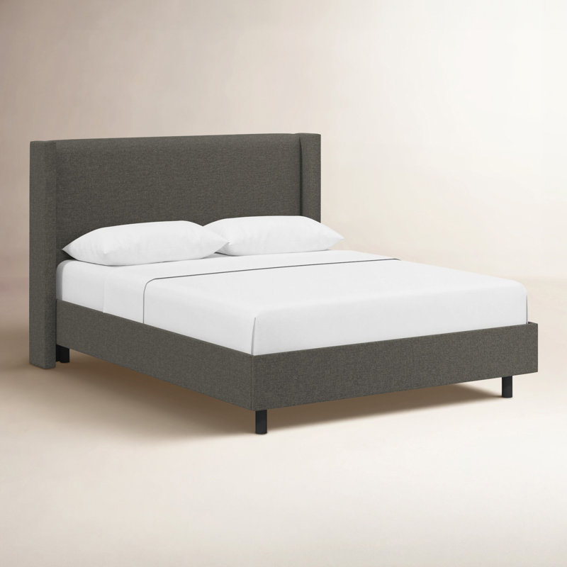 Hanson Upholstered Wingback Platform Bed, Queen, Zuma Charcoal Textured Linen