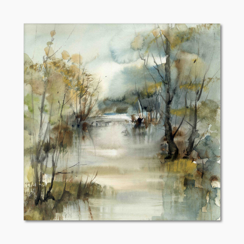 Illustration de paysage de rivière d'hiver - sur, H 16 po x l 16 po, Toile tendue, Sans cadre