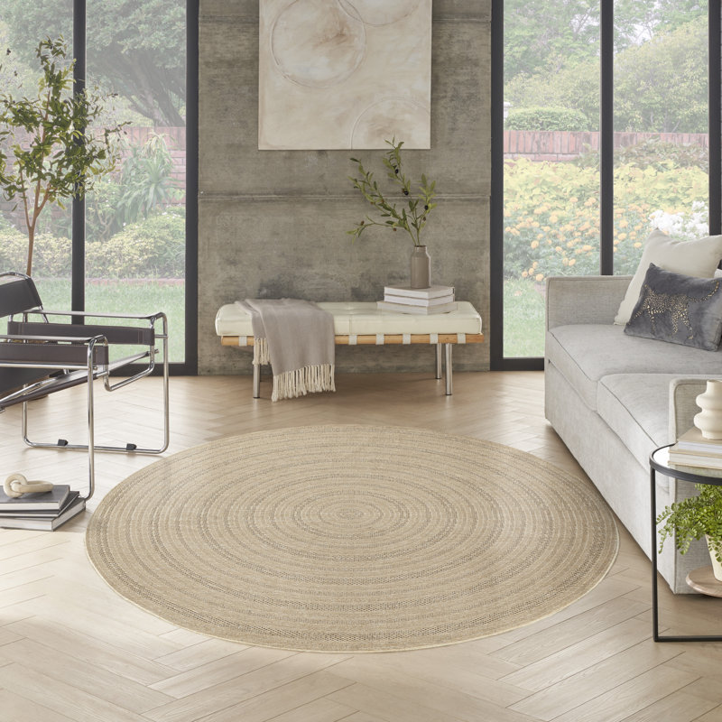 Tapis intérieur / extérieur géométrique Cascio, Gris taupe, Rond 8 pi