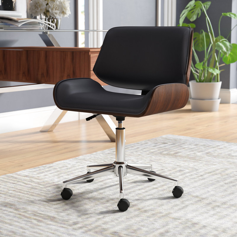Kimpel Faux Leather Mid-Century Office Chair, Black