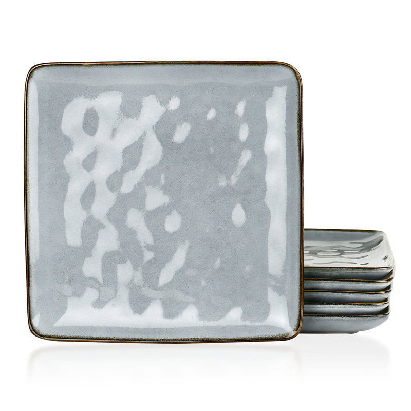  9.75'' Stoneware Square Dinner Plate (Set of 6), Blue