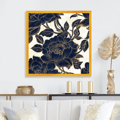 Blue Gold Peony Symphony III, reproduction d'art sur toile