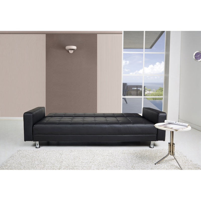 Duplantis 3 Seater Faux Leather Sofa Bed, Black Faux Leather
