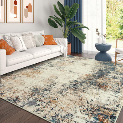  Tapis abstrait pelucheux à motif de coups de pinceau avec base antidérapante Ink Wash