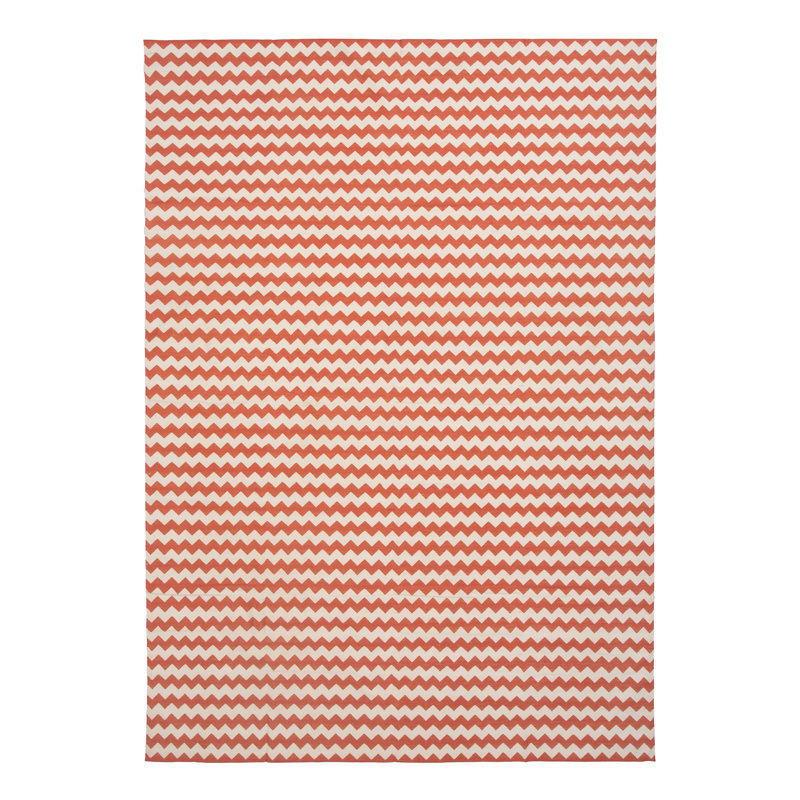 Orange & White Chevron Dhurrie Cotton Rug - 10' x 14'18