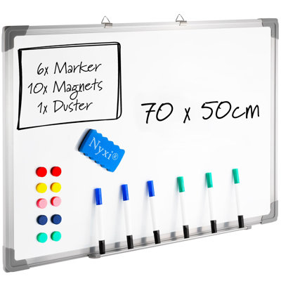 Nyxi Magnetic Whiteboard 50 x 40cm with 6 Markers, 10 Magnets and Eraser